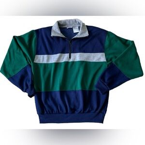 Vintage Puritan Half-Zip Green,Blue and Grey Sweater (Medium)